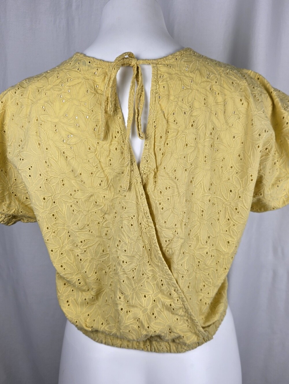 Madewell Yellow Eyelet Tie-Back Cropped Blouse